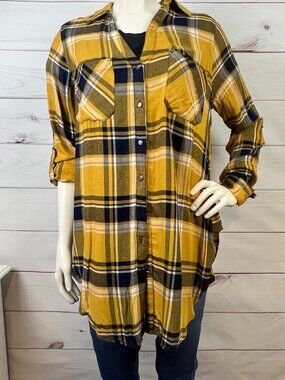 Thread Story Long-Sleeve Plaid Button-Down (Black/Yellow/White) - Size XL